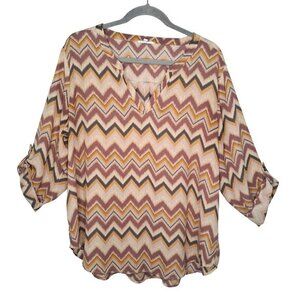 Maurices Tan Brown Chevron Lightweight V Neck Blouse Plus Size XXL